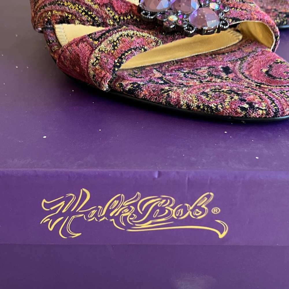 Hale Bob Beaded Heels - Burgundy and Gold - Picture 2 of 4